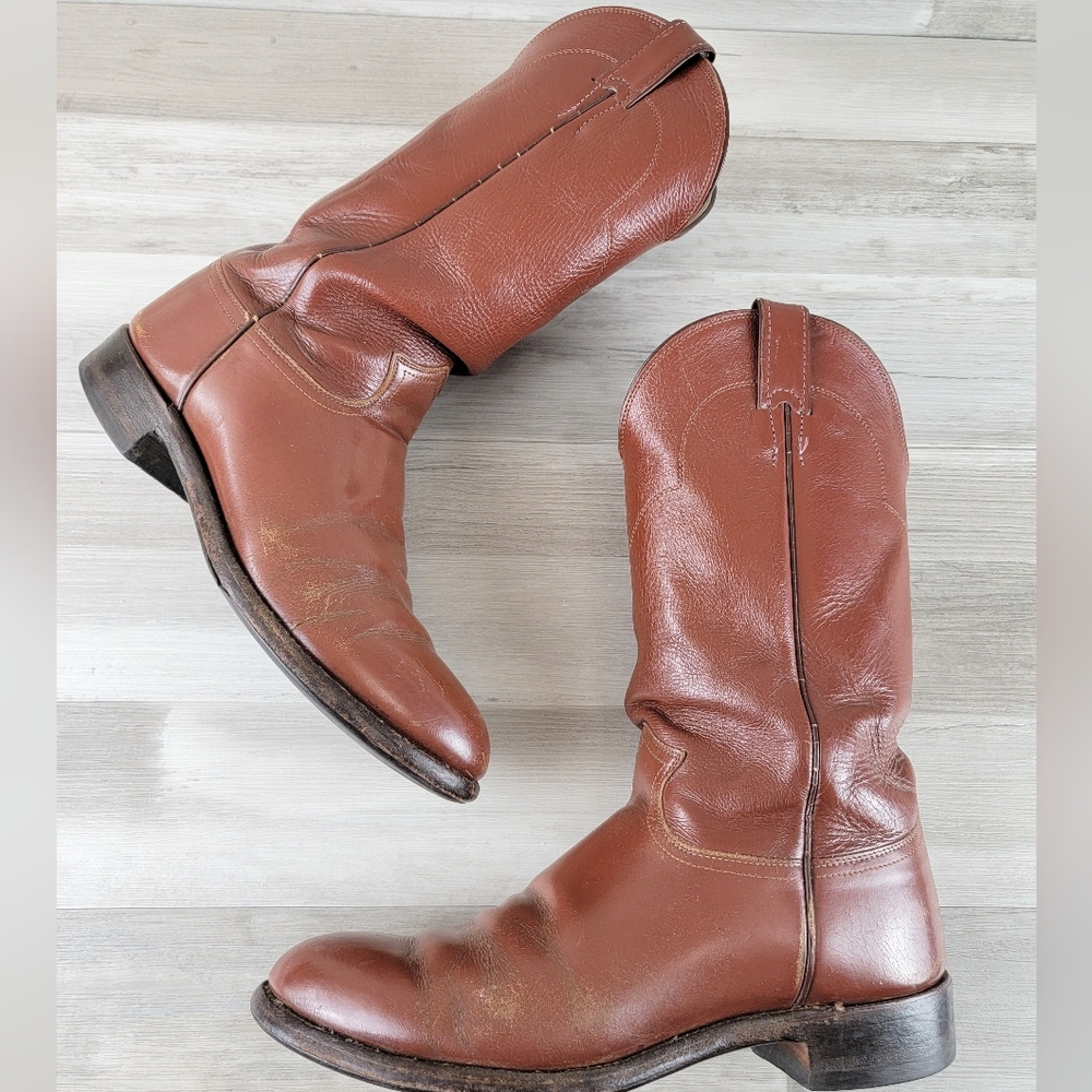 Vintage Justin Western Leather Cowboy Boots Size 10.5D USA Made - Picture 9 of 16